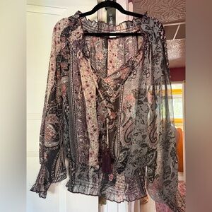 VENUS Sheer Paisley Blouse - Black and Pink